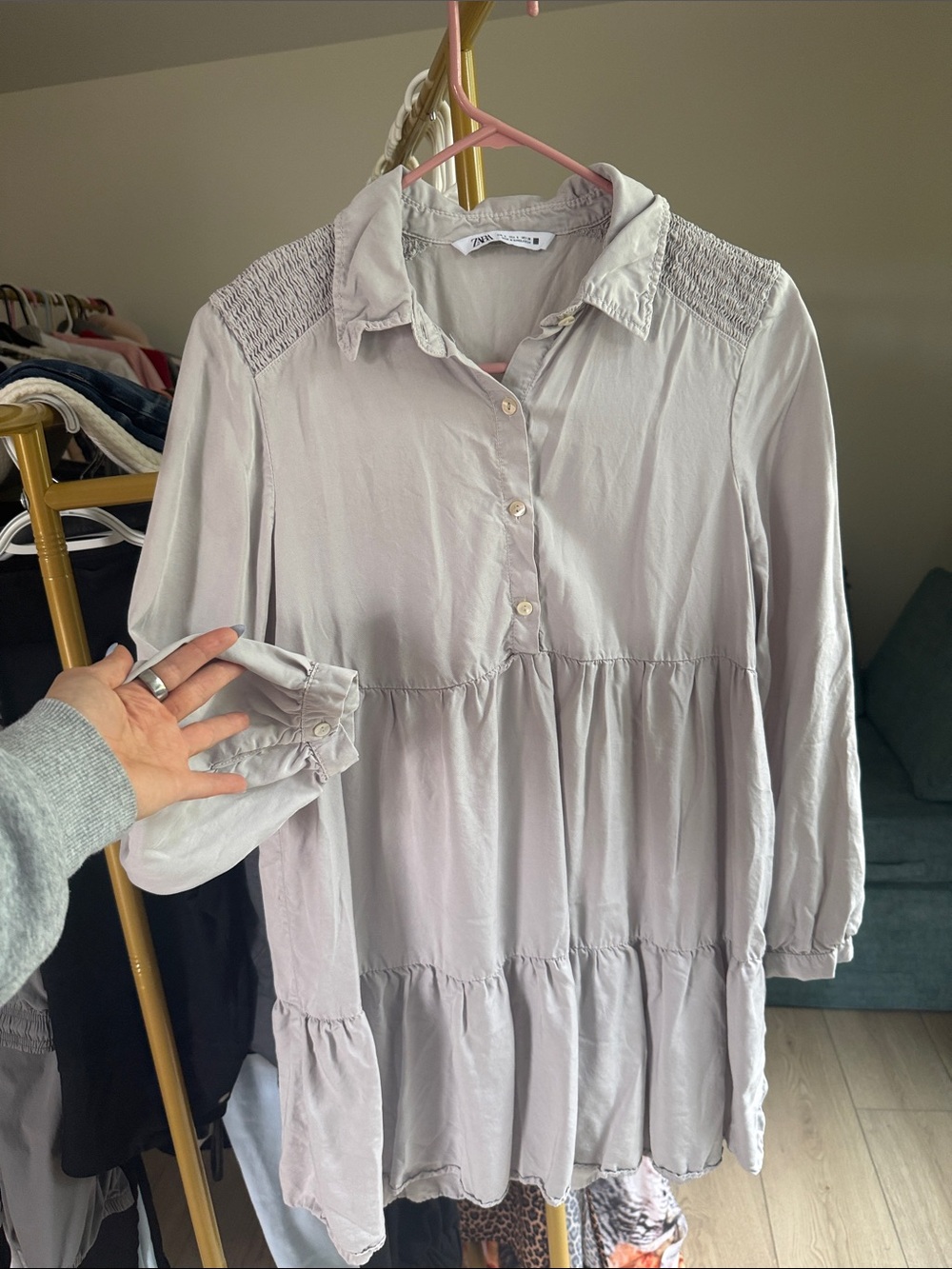 Zara Light Lavender Button-Front Tiered dress